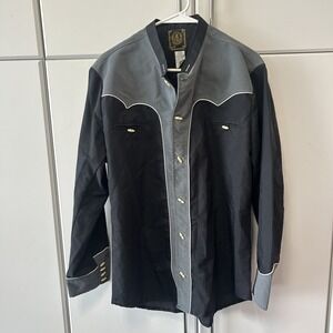 Espuela de Oro Mens Western Shirt Black Gray Charro Horseshoe Yoke Size L 40